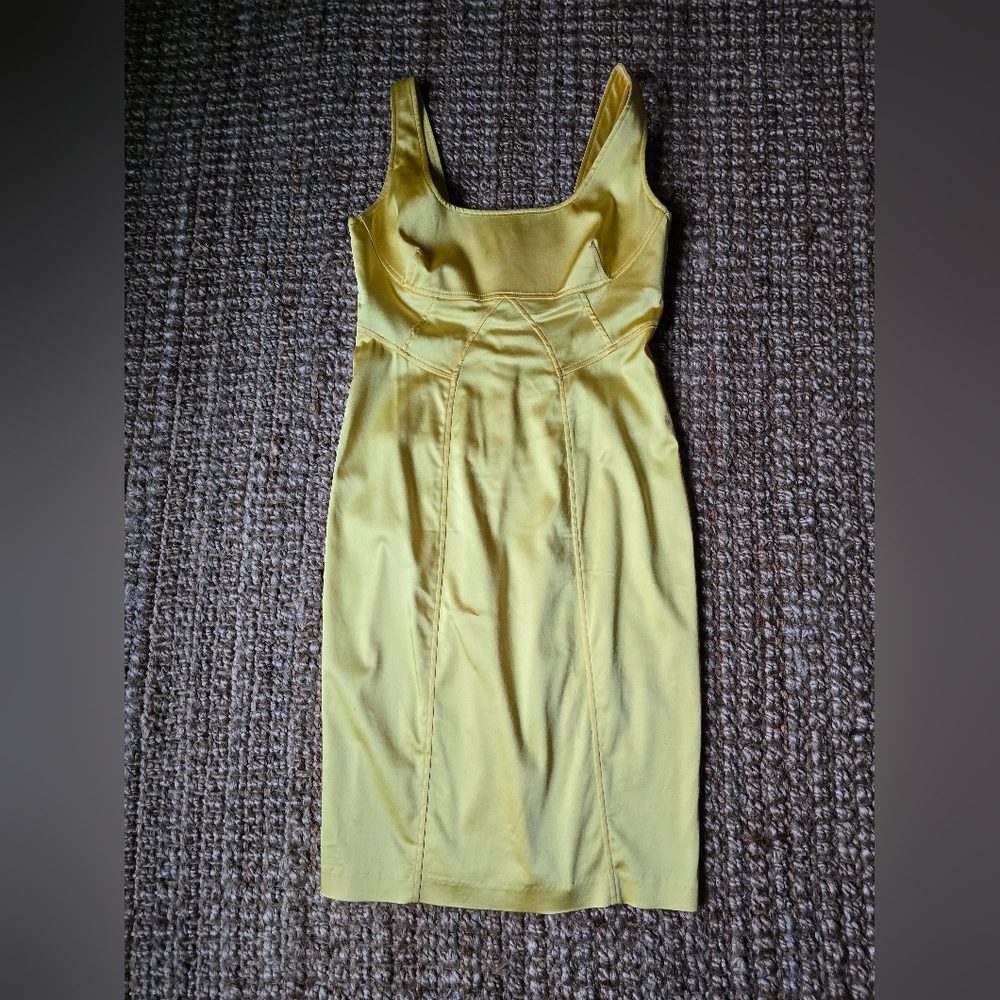 Calvin Klein Yellow Satin Sheath Bodycon Cocktail Dress sz 6